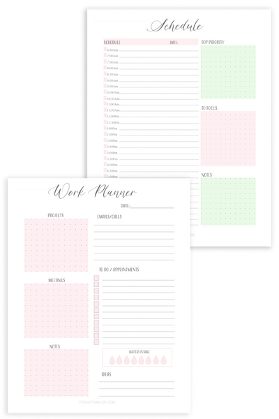 Work Planner, Daily Work Planner, Work Schedule  (Instant Download)