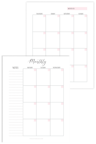 Undated Monthly Planner, Monthly Planner Printable ( Instant Download)