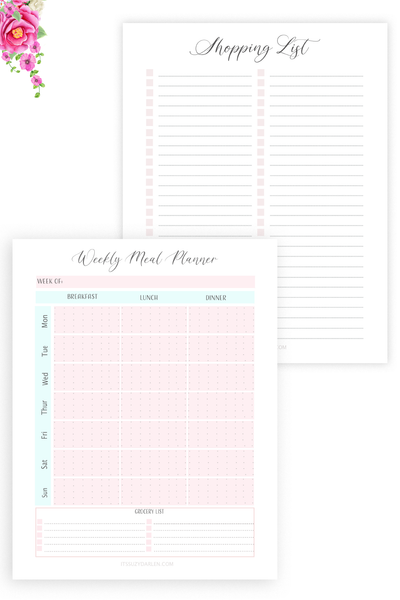 Meal Planner Printable, Weekly Meal Plan, Grocery List ( Instant Download)