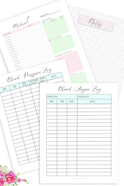 Medical Planner Printable, Blood Sugar Tracker, Blood Pressure Tracker (Digital Download)